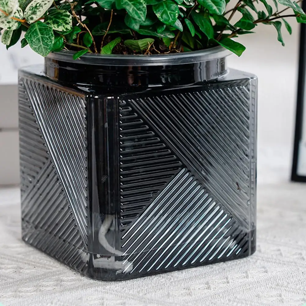 Geometric Texture Flowerpot Automatic Water-absorbing Flowerpot with Transparent Water Level Indicator Self-watering for Indoor