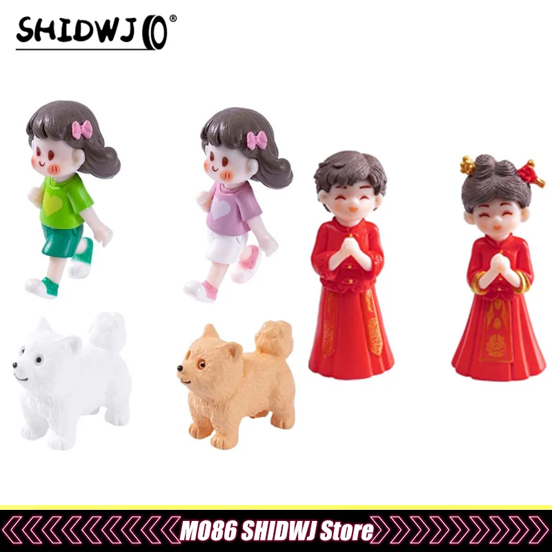 

Car Fairy Garden Dog-Leading Girl Doll Figures Micro Landscape Valentine's Day Gift PVC Crafts Fairy Garden Decor Home Ornament