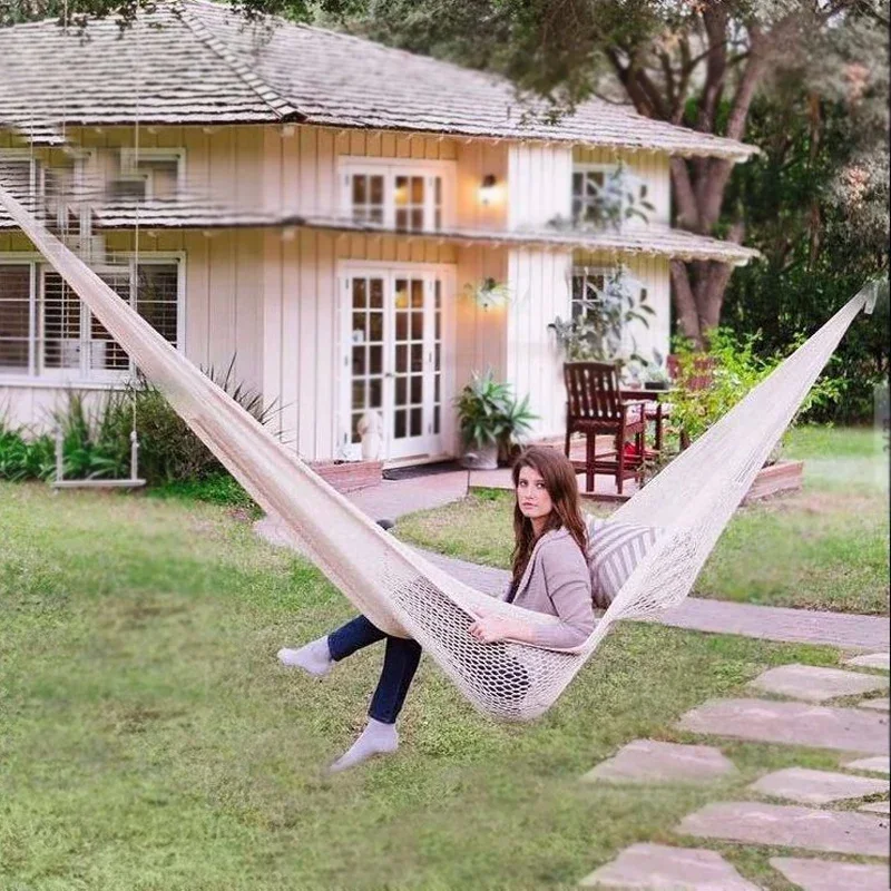 Outdoor Canopy Tent Camping Beach Cotton String Woven Mesh Hammock Outdoor Double Camping Anti-Rollover Swing Glider