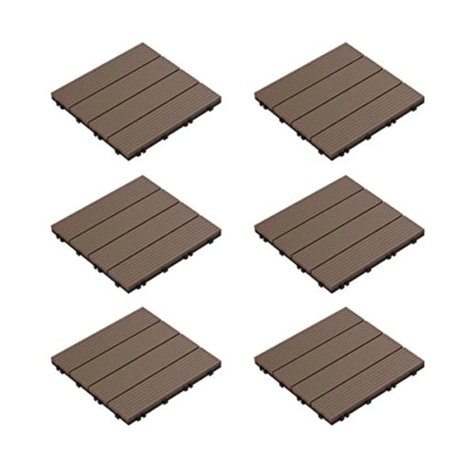 

Interlocking Deck Tiles - 6-Pack Wood Plastic Composite Patio Tiles - Outdoor Flooring for Balcony, Porch, and Garage by Brown