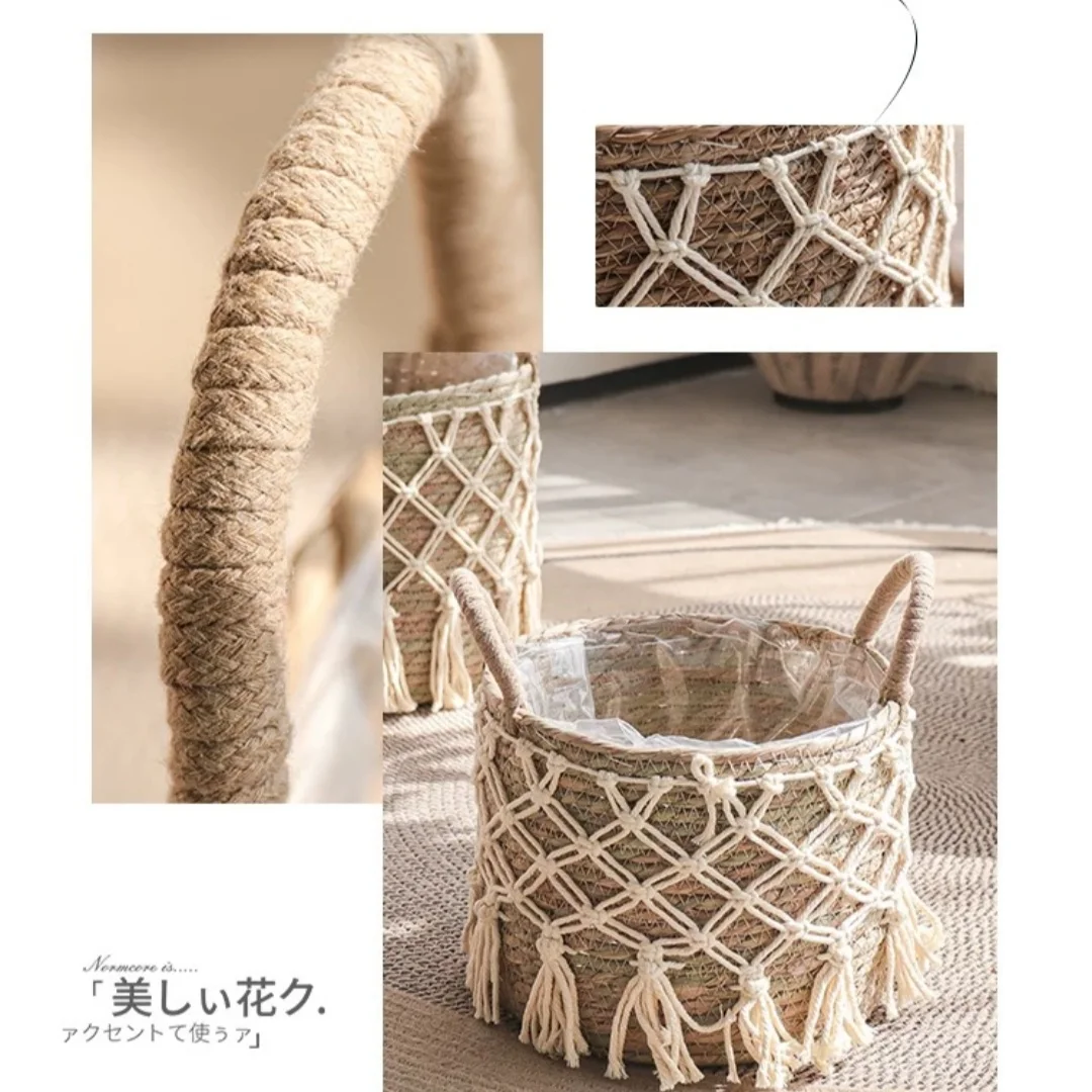 High Quality Wicker Basket For Planter Natural Flower Pot Bamboo Seagrass Woven Storage Baskets Toy Holders Home Garden Deco view 4