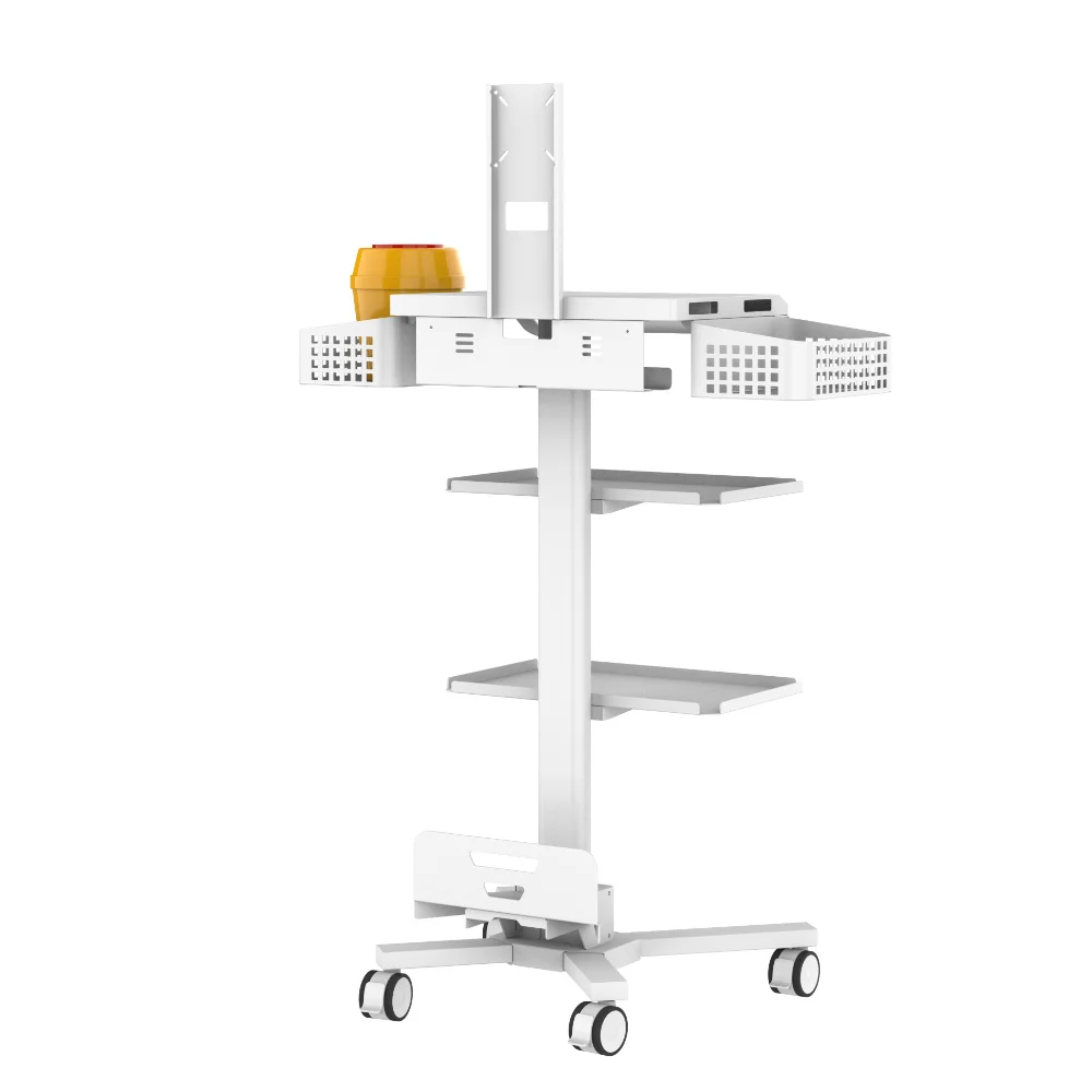 

Peacemounts MCS-08 Modern Ergonomic Mobile Workstation Nursing Cart Monitor Medical Trolley Hospital Clinic SPCC Material White