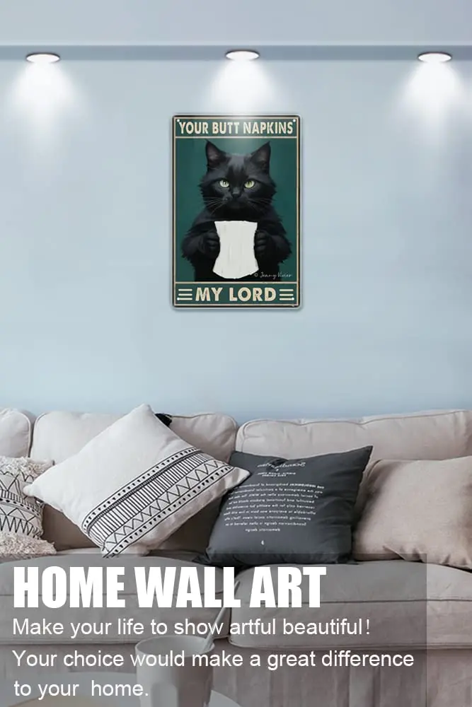 Funny Black Cat Bathroom Wall Decor,Your Butt Napkins My Lord,Vintage Metal Tin Sign For Best Friend Teens Garden Home Farmhouse