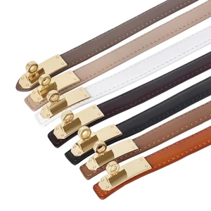 Adjustable Genuine Leather Belt for Women Fashion Corset Style Rotating Metal Buckle Thin Belts for Dress Casual Wear