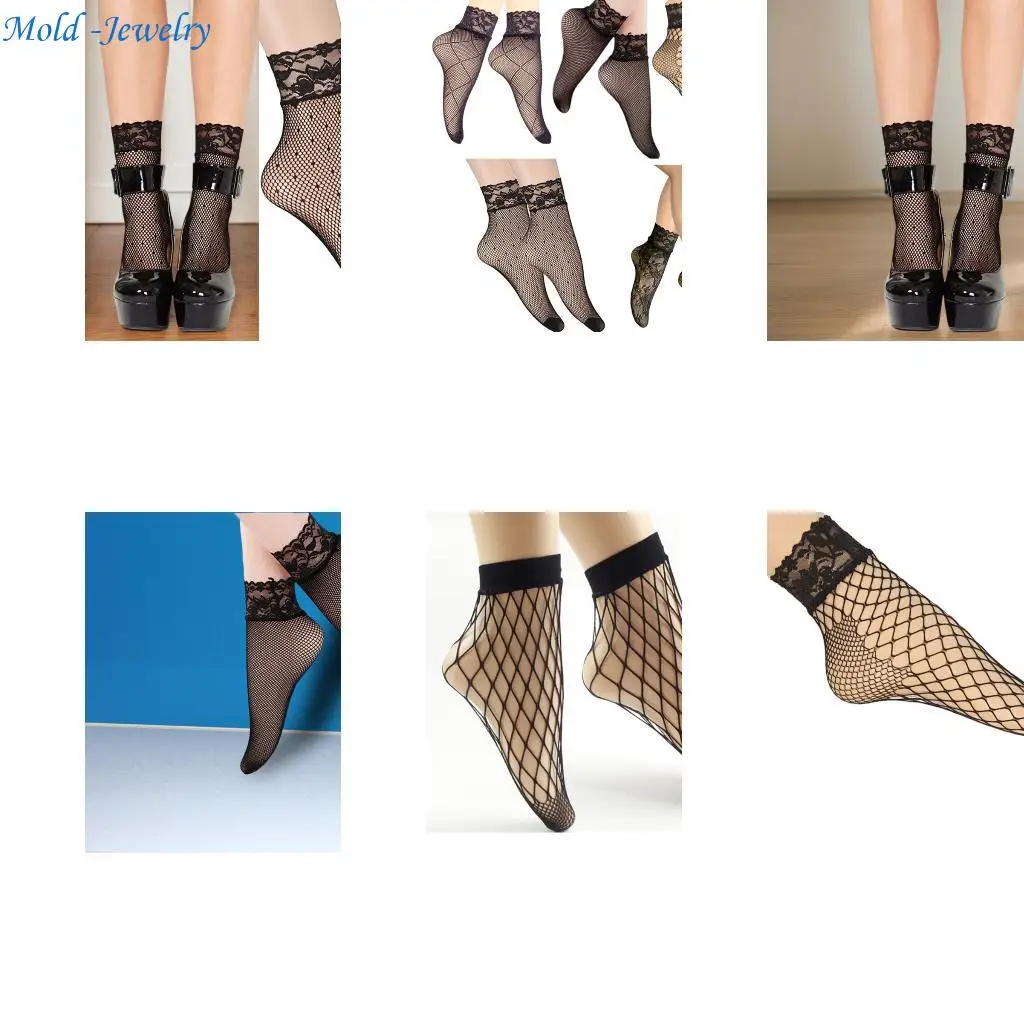 

69HB 5 Pairs Sheer Mesh Socks For Women Lace Trim Casual Summer Wear Ankle Socks Gift
