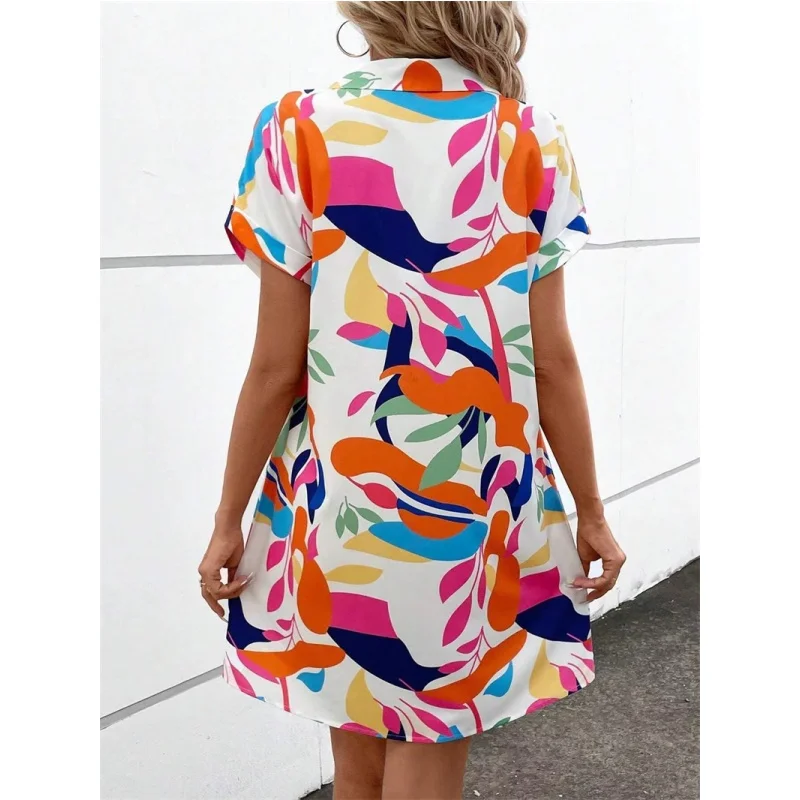 ファイオナブルサマー イルト ド レディース プリントブラウス スカート カジュアル ミッドウエスト ポリエステル オルト スヴェ ターンダウンカラー Hシェイプ