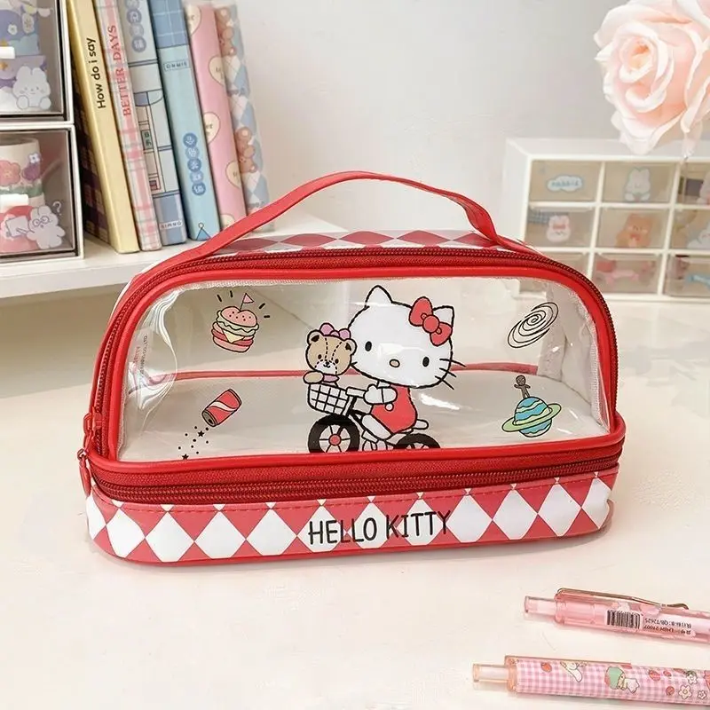 Новый пенал Sanrio Cinnamoroll Hello Kitty Kuromi My melody, милый прозрачный двухслойный чехол для канцелярских принадлежностей большой емкости
