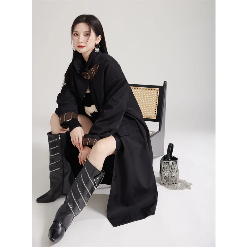 Anti-wrinkle Trench Coats Women British Style Machine Washable Non-scalding Mid-length Windbreaker Autumn Jacket Stand-up Collar