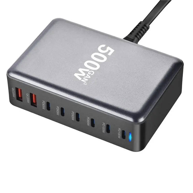 Y43A-EU Plug 500W Gan USB Fast Multi-Ports Desktop Charging Station For PD Type C