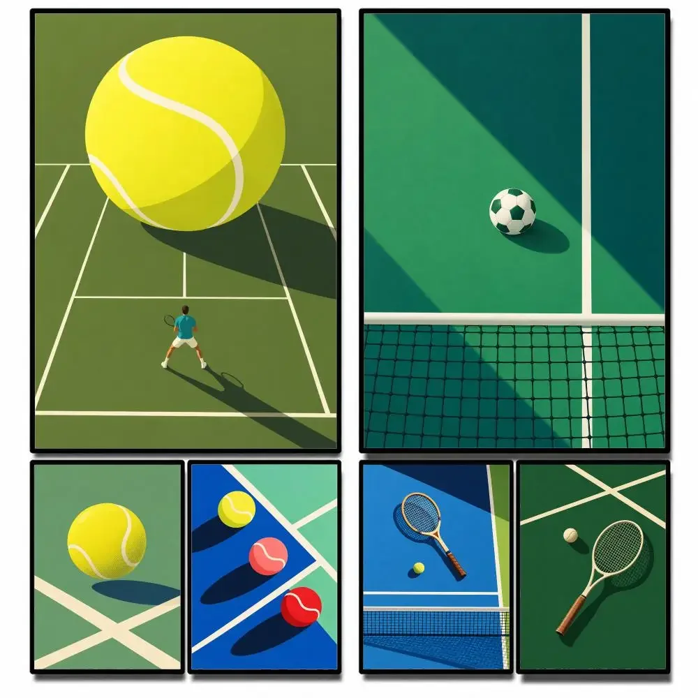 Sport Tennis Racquets and Balls Poster High-definition  stickers, suitable for bedroom, living room, home decoration