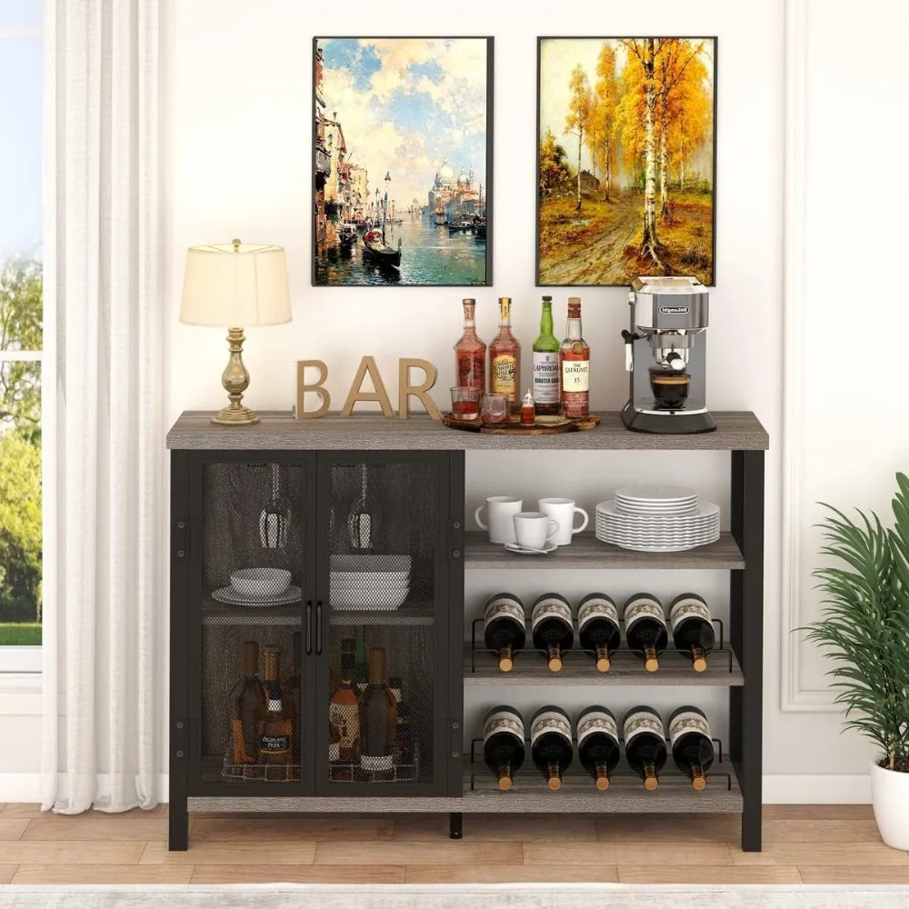 

Liquor Cabinet Bar for Home, Rustic Home Bar Cabinet with Wine Rack, Coffee Bar Cabinet with Storage (47 Inch, Grey Oak)