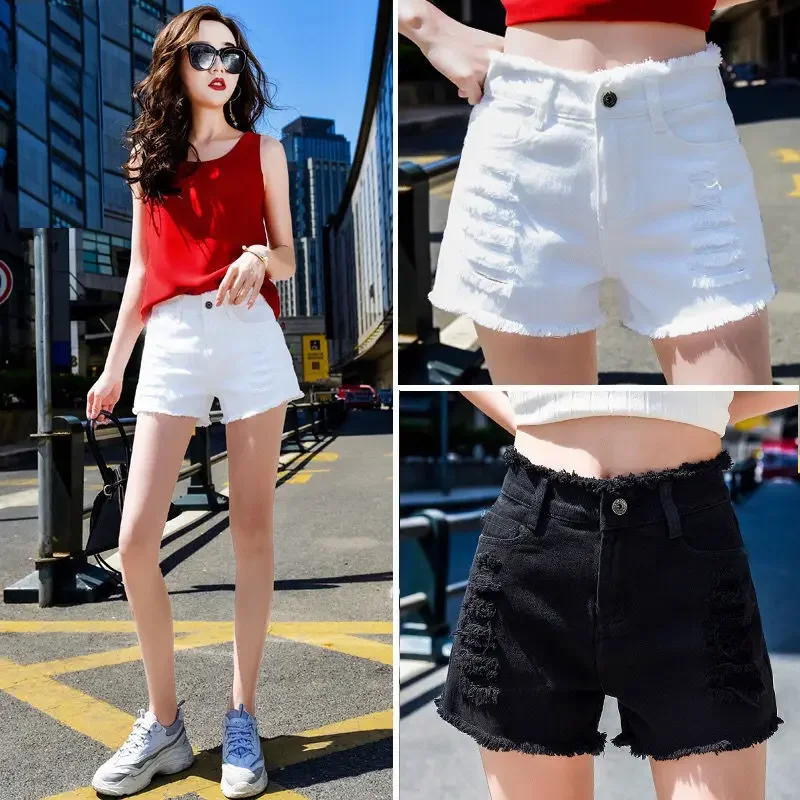 Shorts Women Summer High Waist Denim Shorts For Women Loose Hole Shorts For Women Ropa Mujer