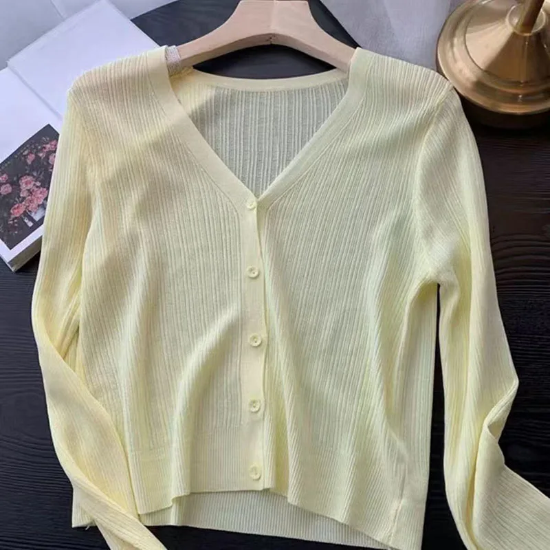 Cardigan de malha camisola versátil feminino primavera/verão 2024 nova moda auto cultivo protetor solar senhoras casaco superior