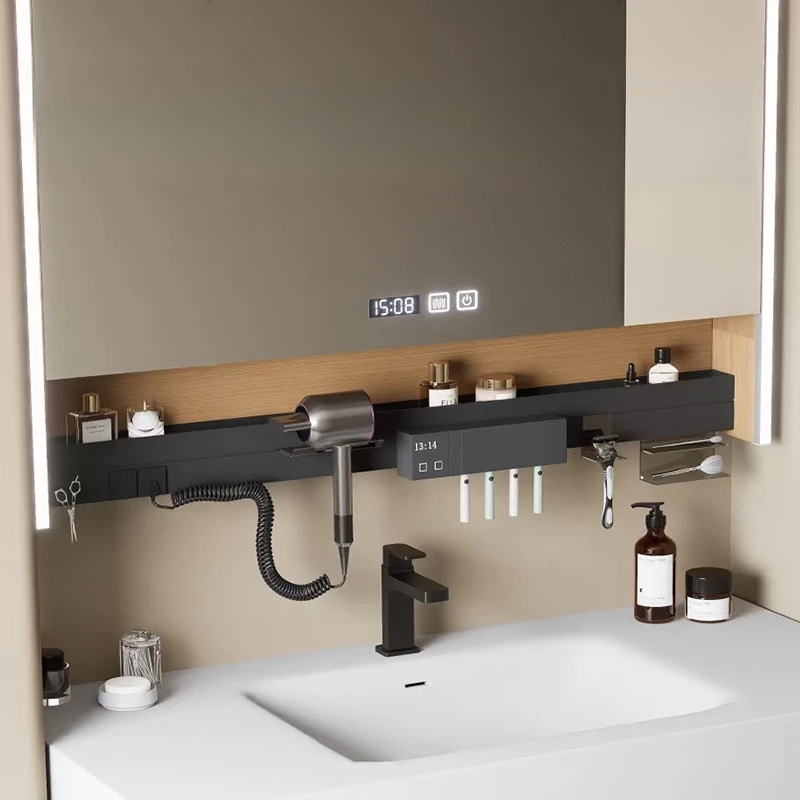 Smart Bathroom Mirror Cabinet, Integrated Shelf, Toothbrush Sterilizer, Cosmetic Storage Organizer