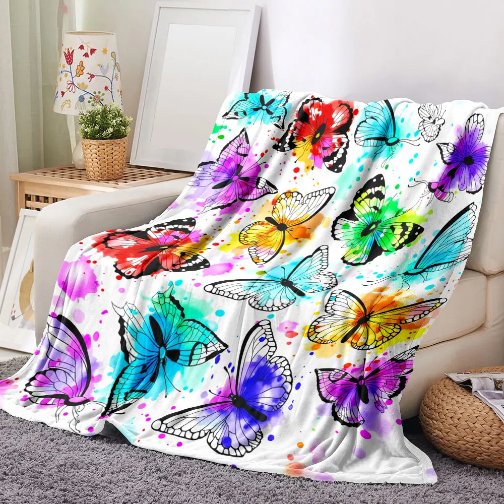 

Whimsical Butterflies Watercolor Blanket - Vibrant 12-Butterfly Artistic Throw with Pink/Blue/Green/Yellow Spots, Soft Cosy Deco