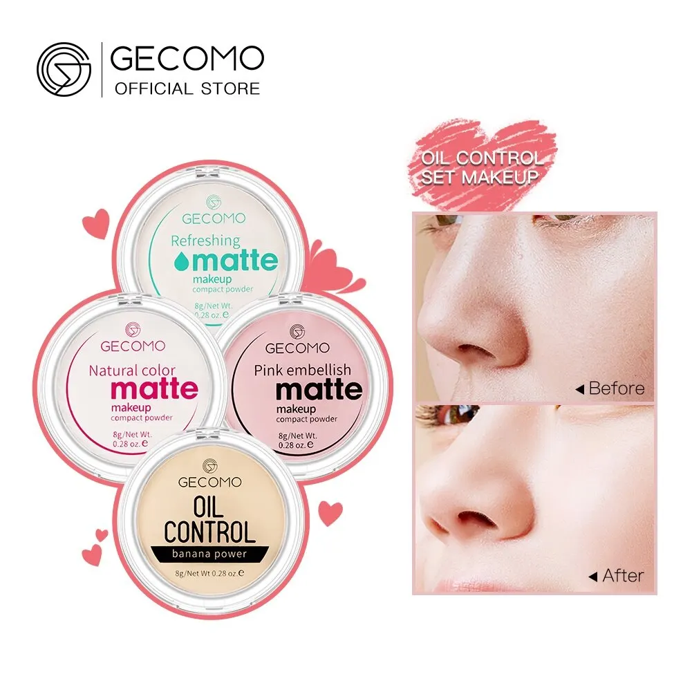 GECOMO polvo compacto matificante 12H de larga duración Control de aceite polvo fijador de maquillaje mate sedoso translúcido para todos los tonos de piel
