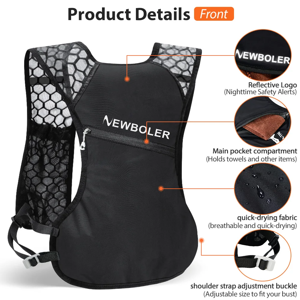 NEWBOLER في الهواء الطلق درب الجري على ظهره خفيفة النساء الرجال تشغيل سباق الترطيب سترة حقيبة جري للمشي لمسافات طويلة الماراثون #5