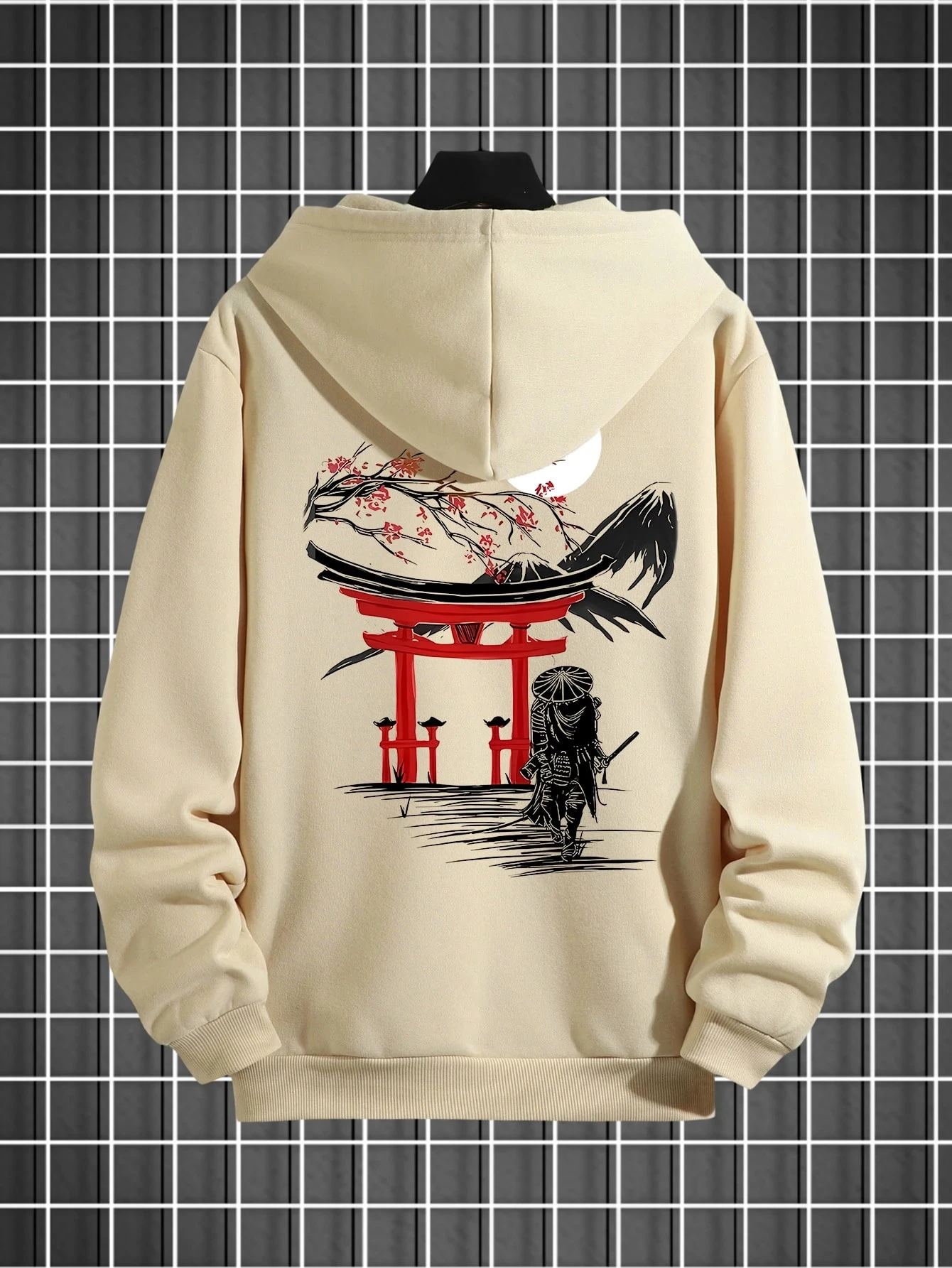 سويت شيرت بقلنسوة مشمش مخصص للخريف/الشتاء للرجال | توري الساموراي النمط الياباني #4