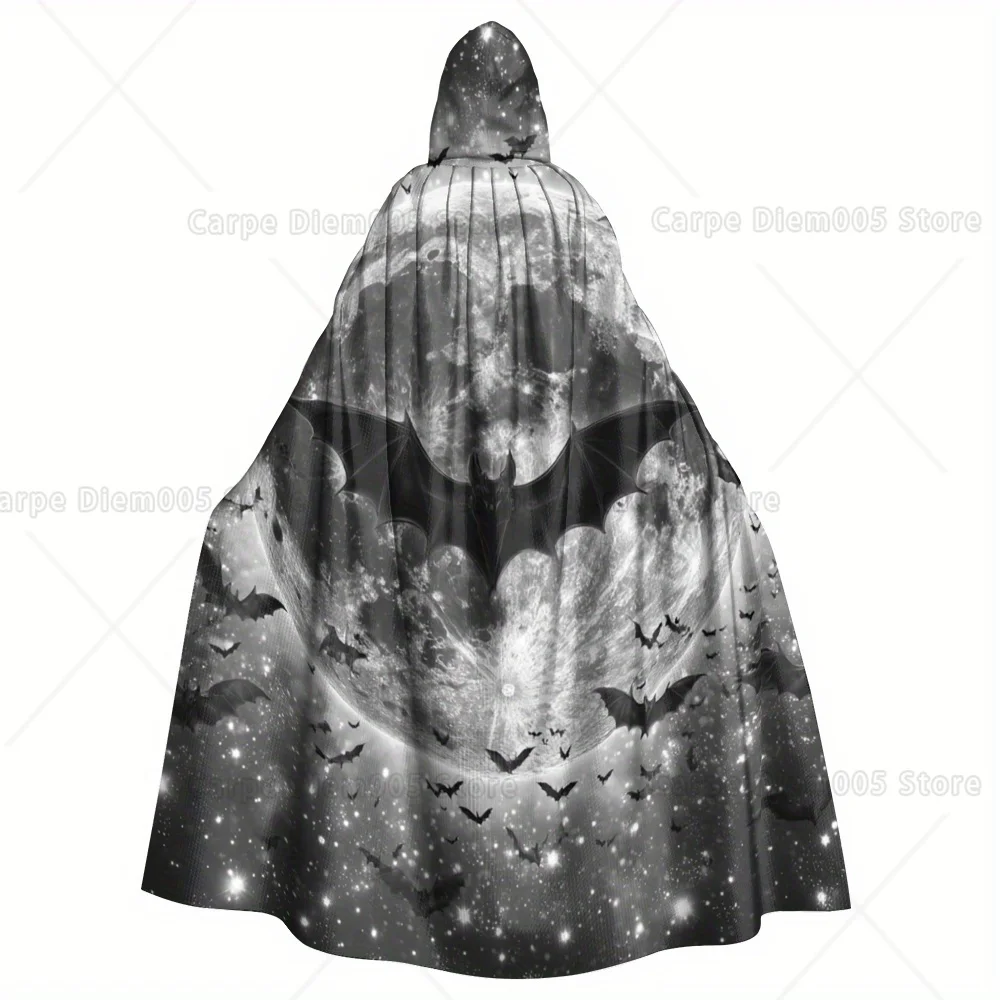 

Adult Bat Hooded cape - Gothic Halloween Costume, Black & White Bat Silhouettes with Full Moon & Stars