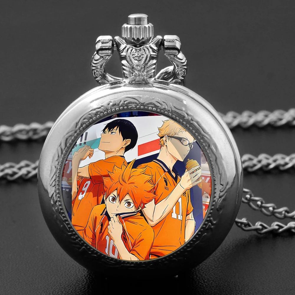 

Anime Haikyuu!! Design Glass Dome Quartz Pocket Watch with Arabic Numeral Dial on Chain Ideal Present for Special Occasions