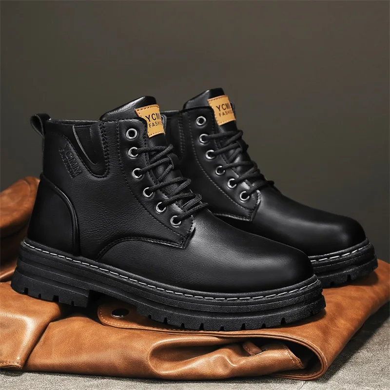 

Men's Boots Fashion New Casual High Top Boots Man Casual Anti Slip Thick Sole Height Increasing Versatile High Top Boots for Men