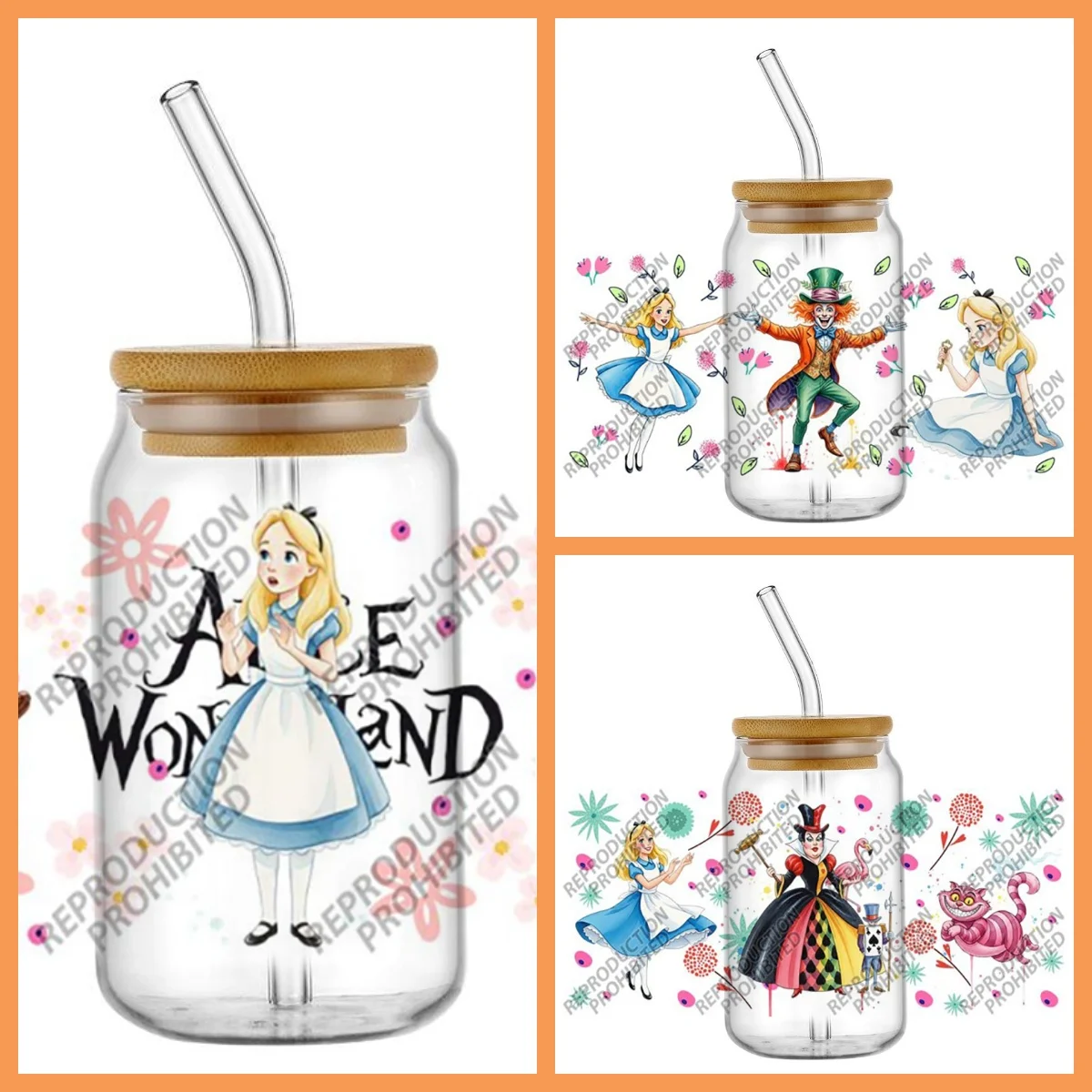 

New Design Alice in Wonderland Decals 3D Transfers UV DTF Stickers 16oz Glasses Cup Wraps Mug DIY Gifts Cartoon Sticker