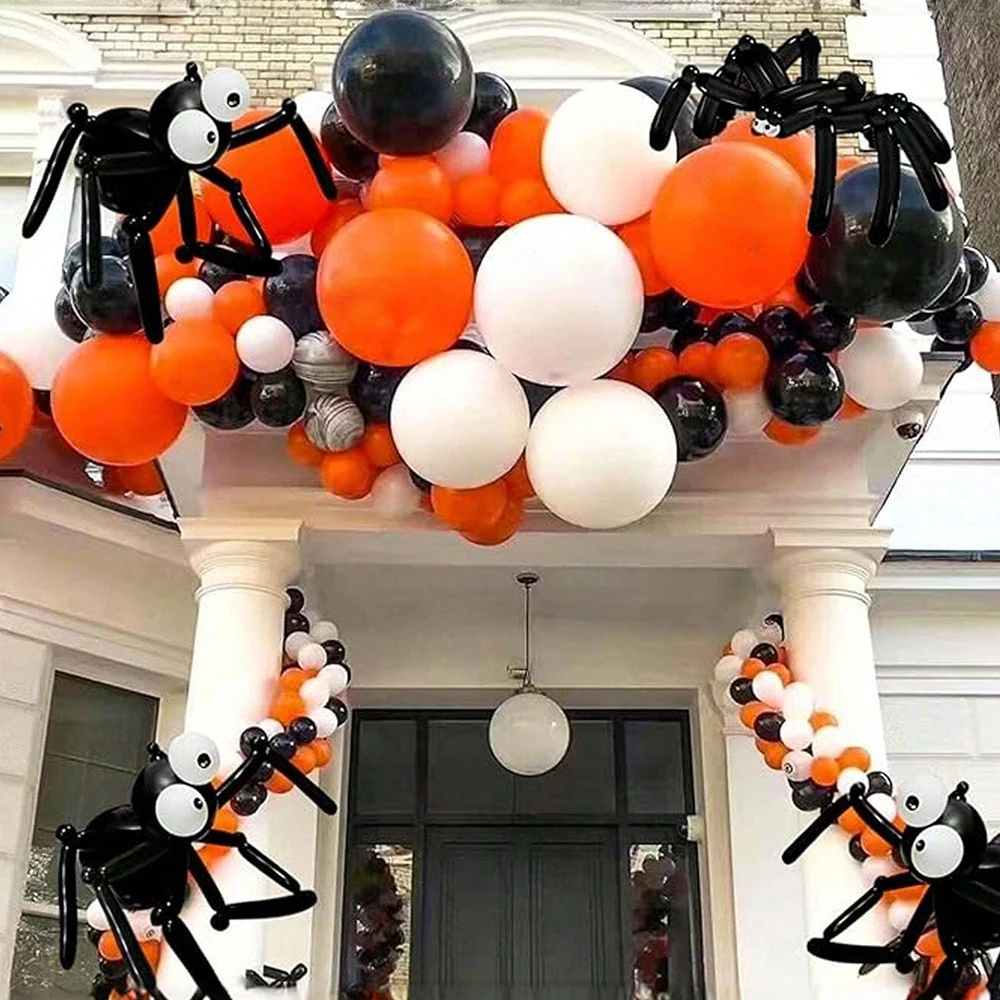 100 قطعة بالونات سوداء بيضاء طويلة وسميكة بالونات ملتوية مناسبة لتزيين حفلات أعياد الميلاد موديل الهالوين
