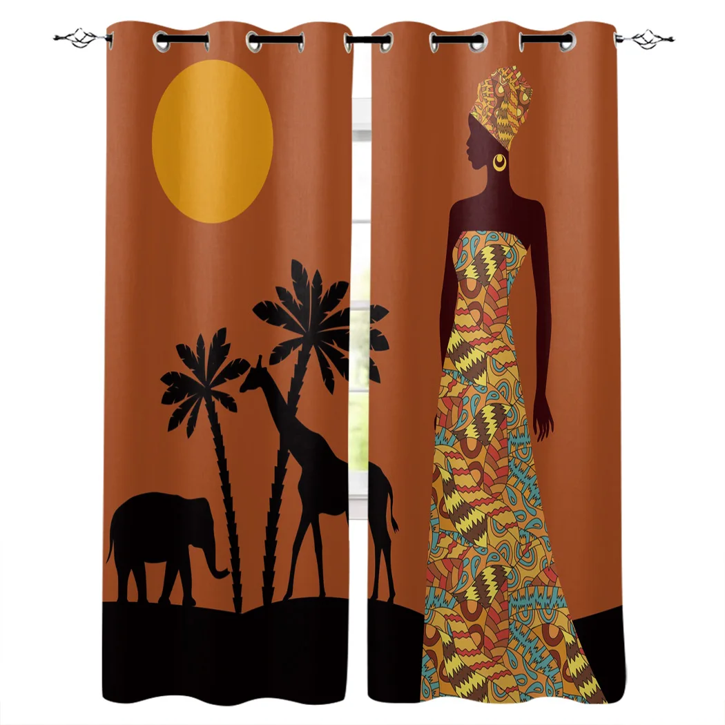 Black Woman African Savannah Tropical Landscape Window Curtains Living Room Curtain Home Decor