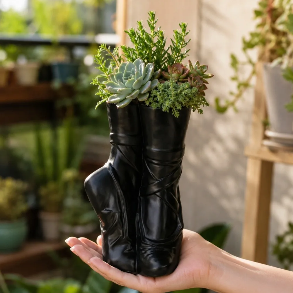 Minimalist Creative Ballet Shoes Vase Dreamy Decorative Succulent Planter Vinyl Artistic Foot