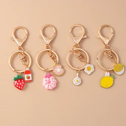 Cute Enamel Simulation Food Fruit Keychan Lemon Strawberry Key Ring for Women Girls Handbag Pendant DIY Jewelry Gift