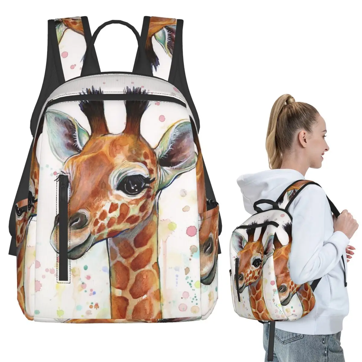 Baby Giraffe Watercolor Painting Backpack Student BookBag Kids School Bag Computer Shoulder Bags Men Women