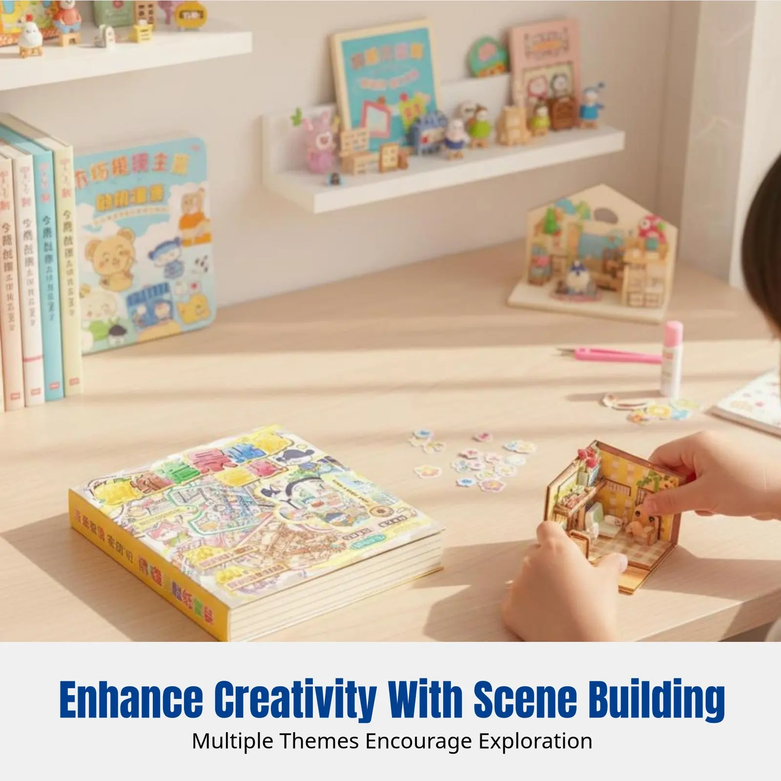 

Scene Sticker Collection Book, 3D Miniature DIY Landscape Sticker Set, PET Material, Includes Random Tweezer