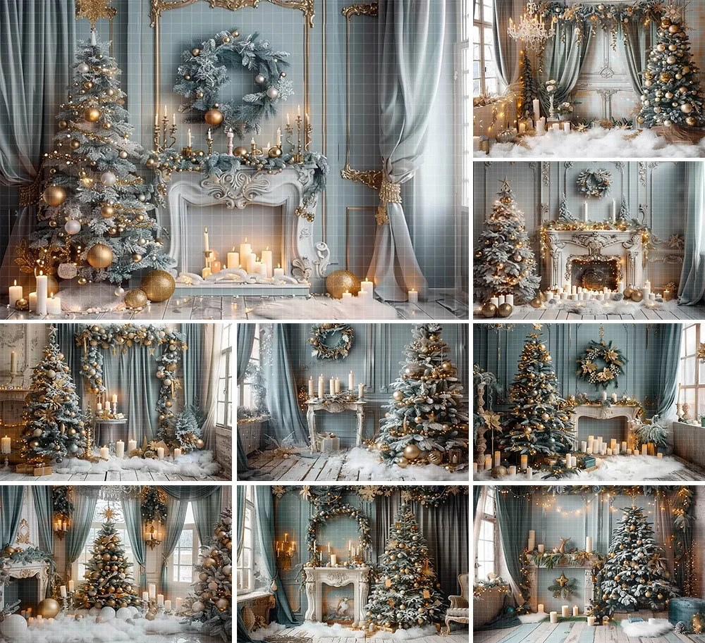 Mehofond Photography Background Christmas Fireplace Windows Curtain Xmas Tree Kids Family Portrait Decor Backdrop Photo Studio