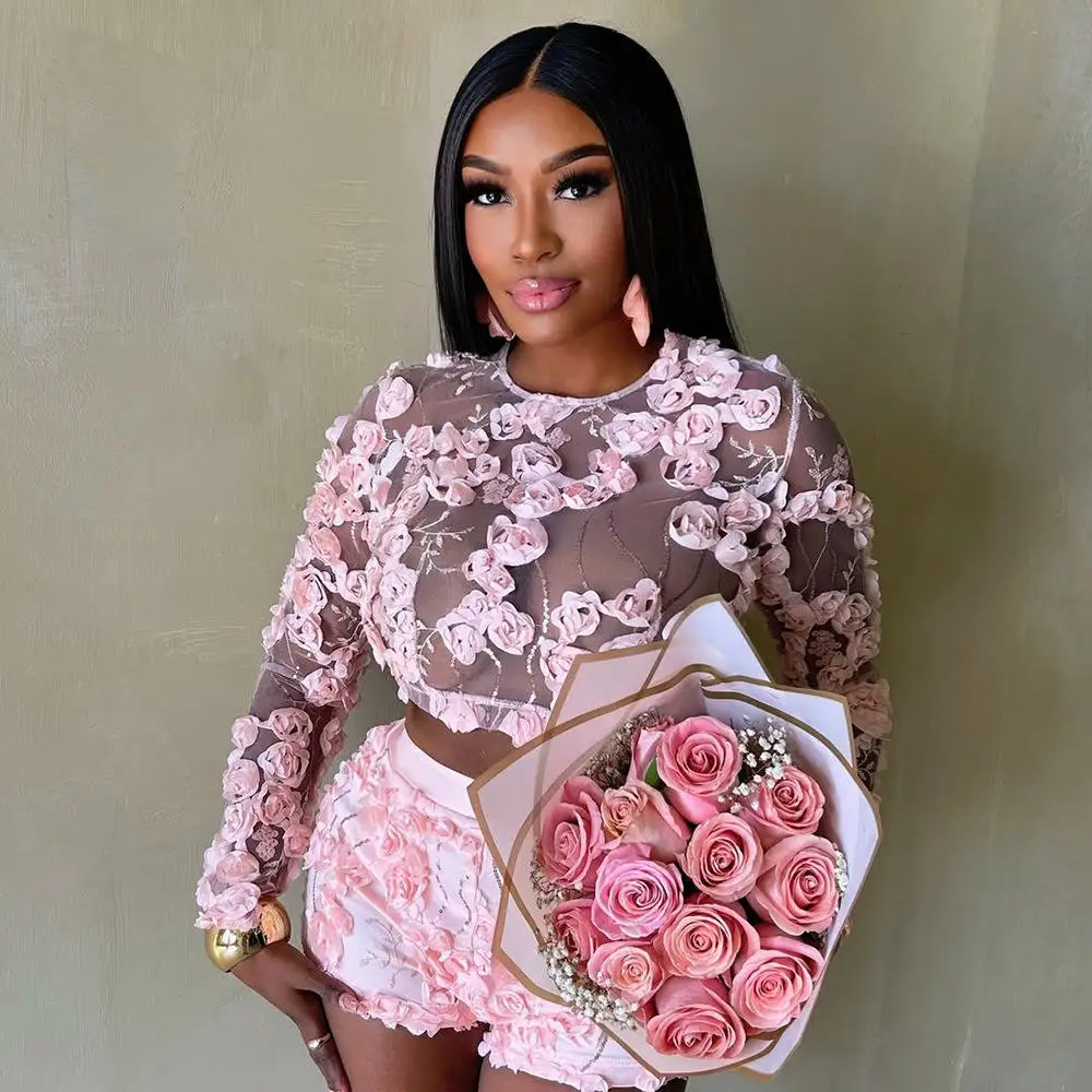 طقم بدلة نسائية مطرزة من Faionable Ne Long Sve بدلة نسائية مثيرة مكونة من قطعتين مجموعة صيفية محايدة...