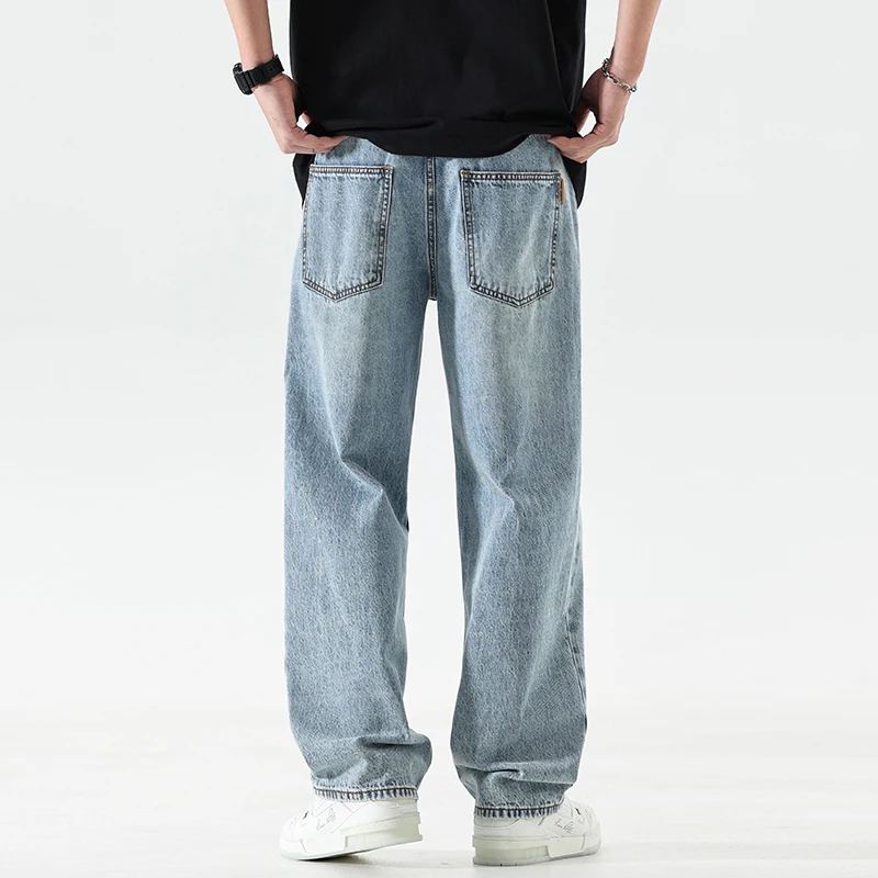 2024 new spring and summer light blue influx of casual jeans straight loose drop feeling wide-leg men's pants