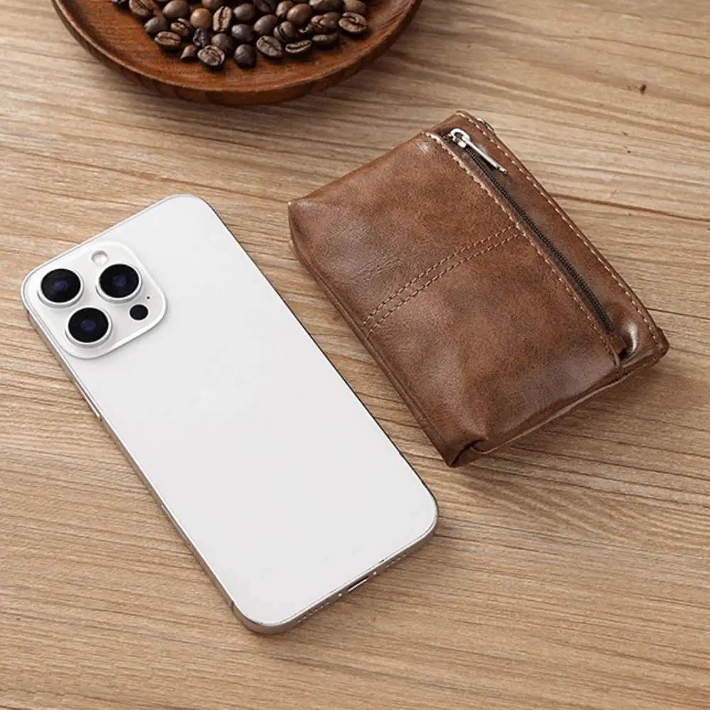 Portfel z ekoskóry PU, zapinany na zamek, w stylu vintage, na monety, jednolity kolor, etui na karty, unisex