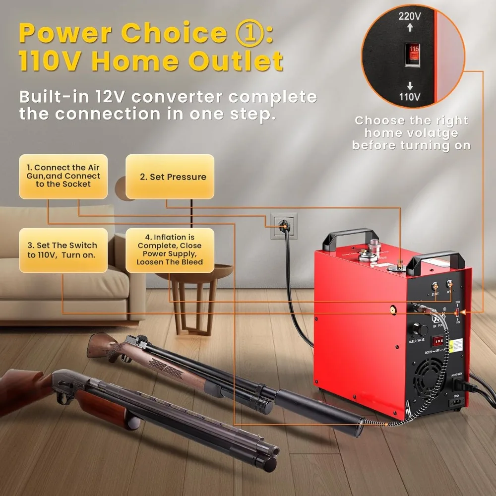 Portable PCP Air Compressor, 350W Powerful Motor,Max 5800Psi/40Mpa, Built-in Home Converter, Water and Fans Cooling