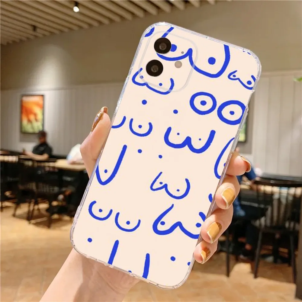 Custodia per telefono con stampa artistica Boobs per iPhone 15,14,13,12,11 Plus,Pro,Max,XR,XS,X,7,8 Plus,SE,Mini morbido silicone trasparente