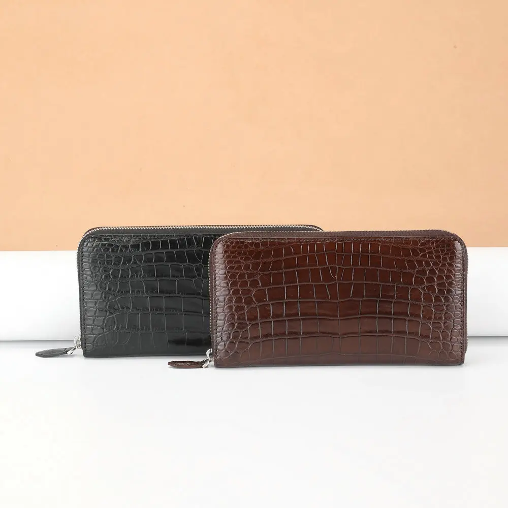 New Fashionable British Style Thai Crocodile Handbag Spliced Belly Men Long Wallet Business Casual Leather Clutch Women Wallets