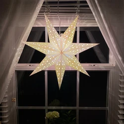 Hollow Out Star LED Light Party Pendant Ornament Glowing 3D Star Window Grille Paper Lantern Hanging Home Decoration Wedding