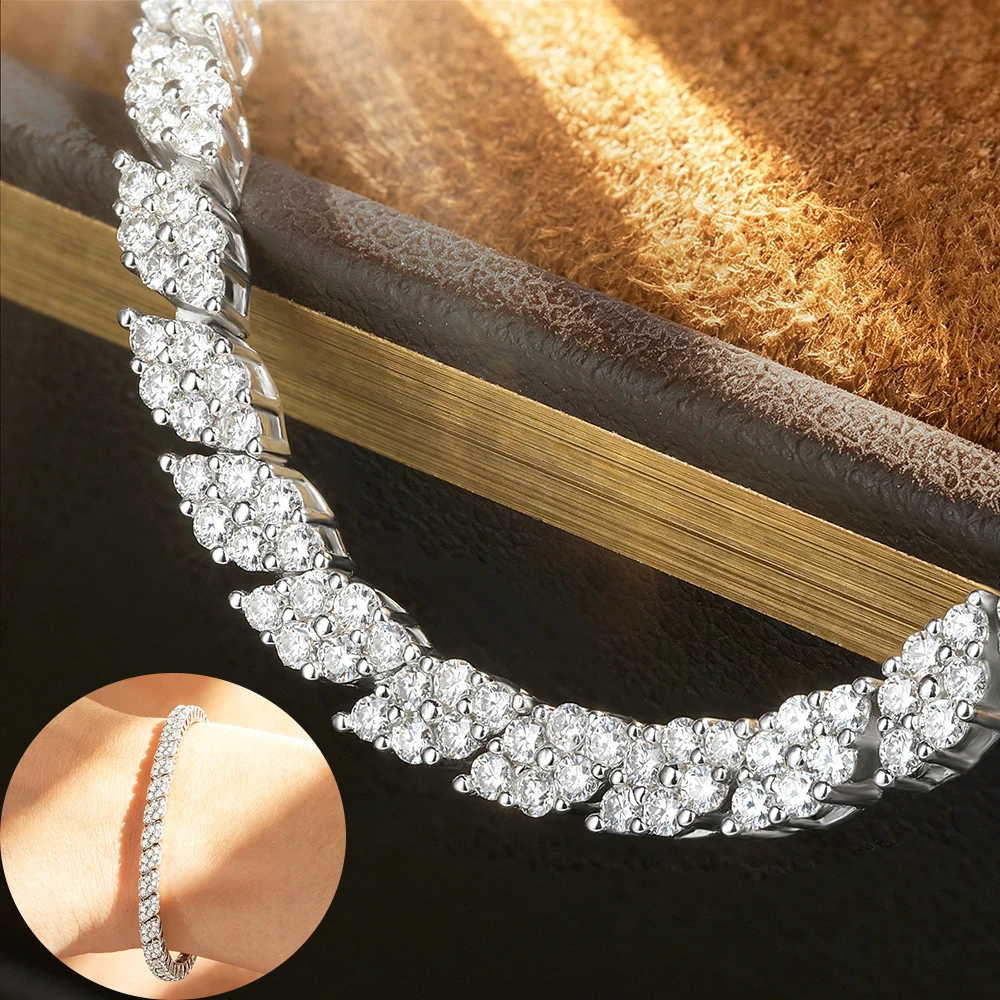 

Full Moissanite Diamond Tennis Bracelets for Women 925 Sterling Silver Plated 18K Prismatic Style Jewelry Gifts GRA Certificate