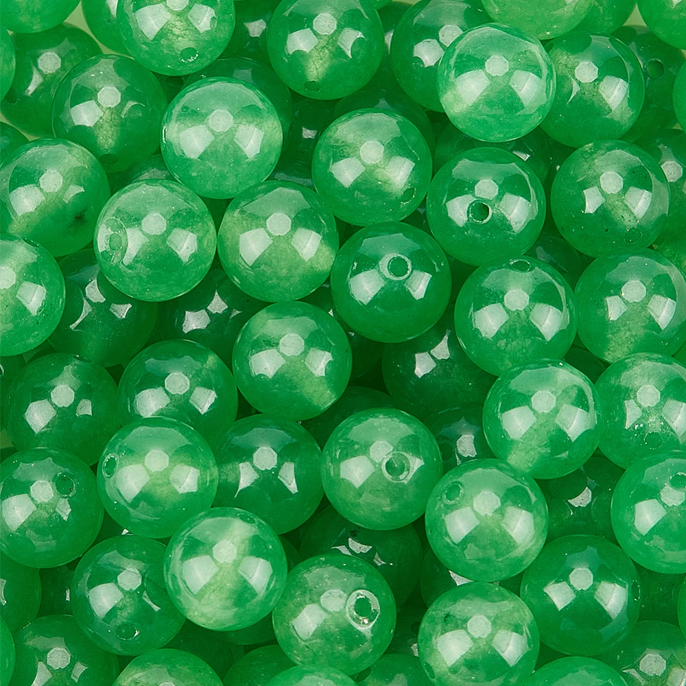 1 Caja de 120 Cuentas Redondas de Jade Verde Lima de 8MM con Agujeros, Piedras Pulidas Suaves, Cuentas Espaciadoras Sueltas a Granel para Fabricación de Joyas y Pendientes