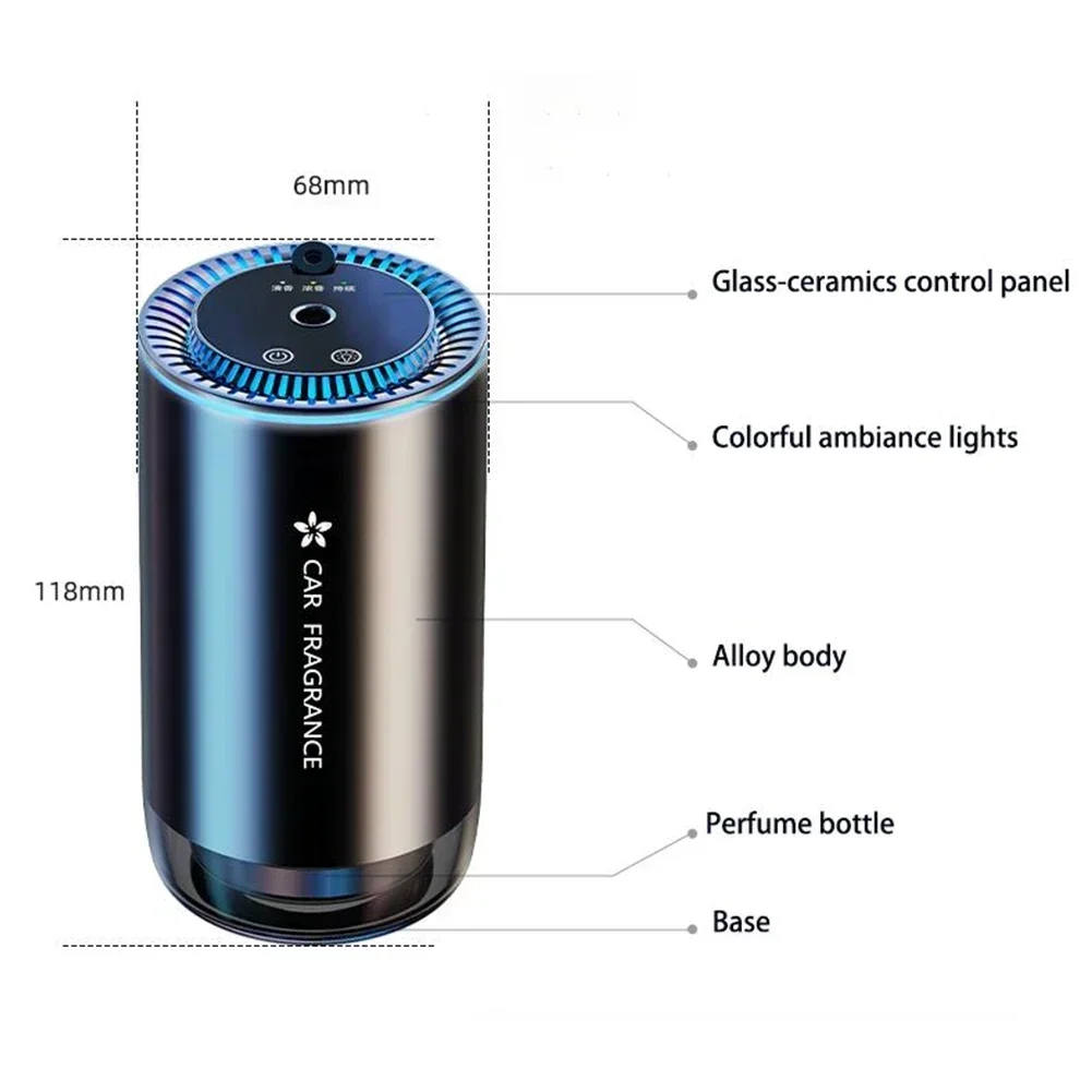 For Any Vehicle Car Perfume Air Diffuser Soothing Light Feature Aluminium Alloy+PC Material Auto ON/OFF Function