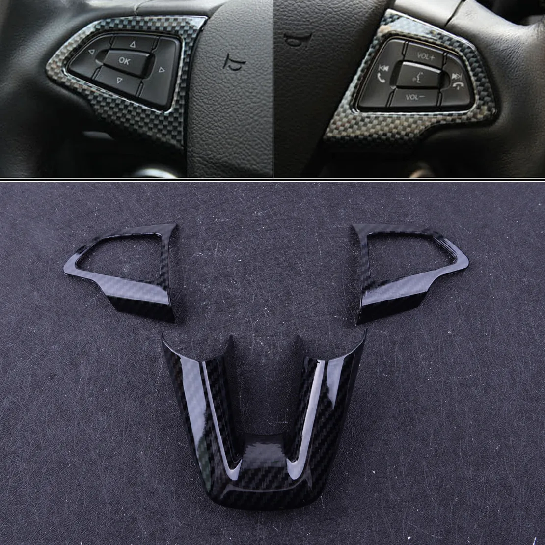 

3pcs Carbon Fiber Texture Steering Wheel Decorative Cover Trim Compatible with Ford Focus 2015-2018 | Interior Car Accessory