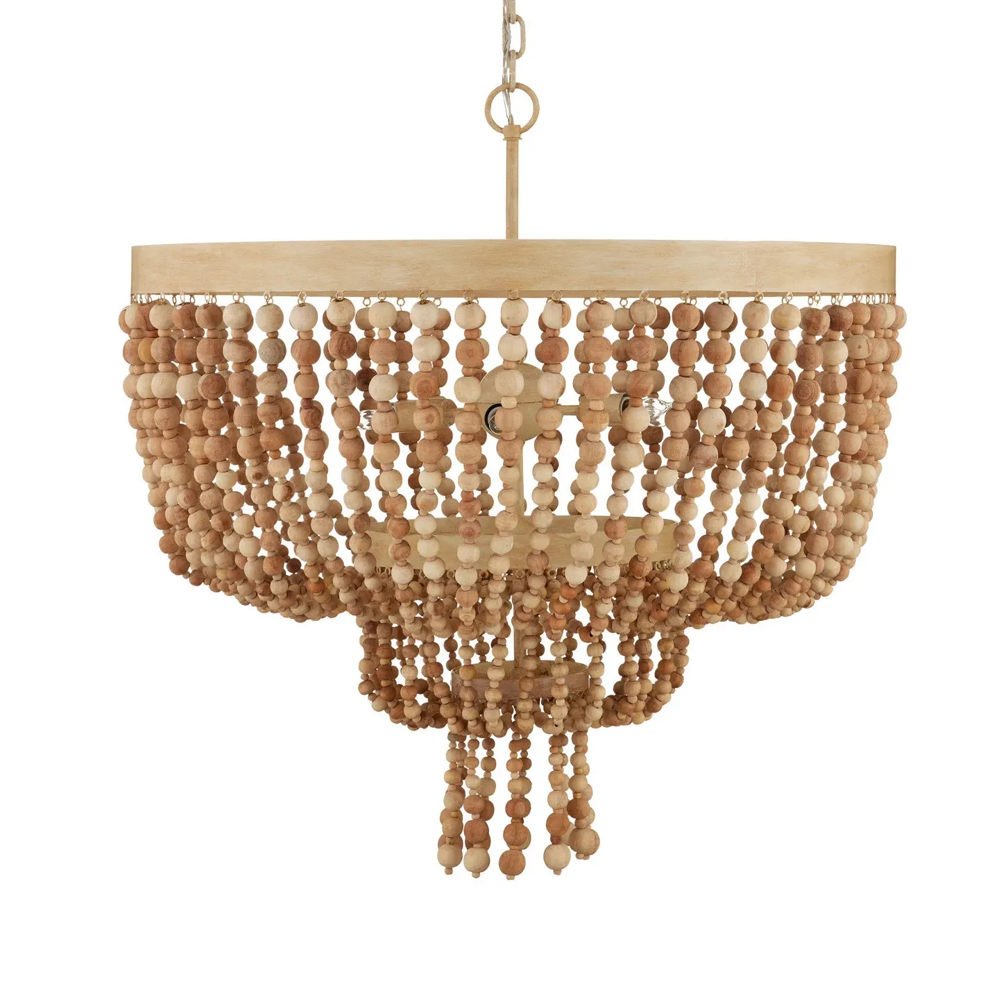 French Natural Wood Bead Decorative Chandelier, High-end Bedroom Dining Room Warm Living Room Dining Table Warm Light Lamps