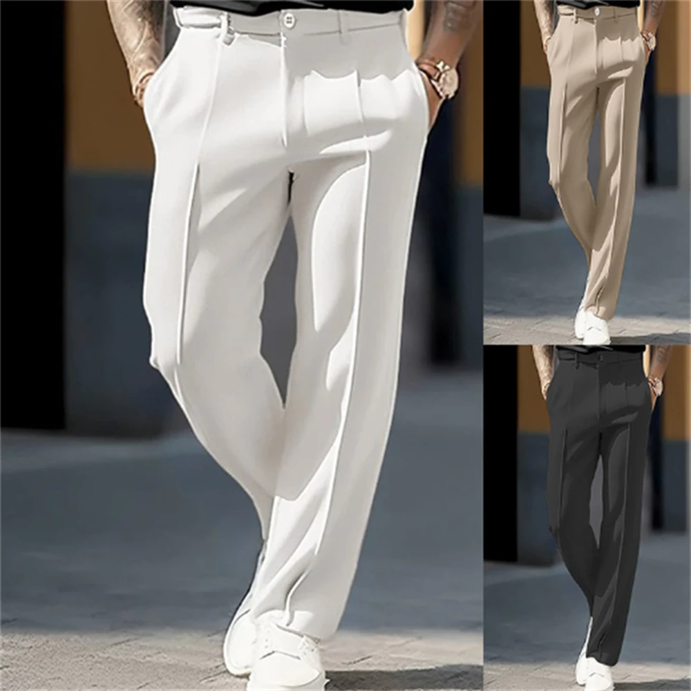 

Mens Trousers British Style Commuter Casual Pants Fashion Business Solid Color Trendy Daily Straight Pants Men'S Clothing 2024