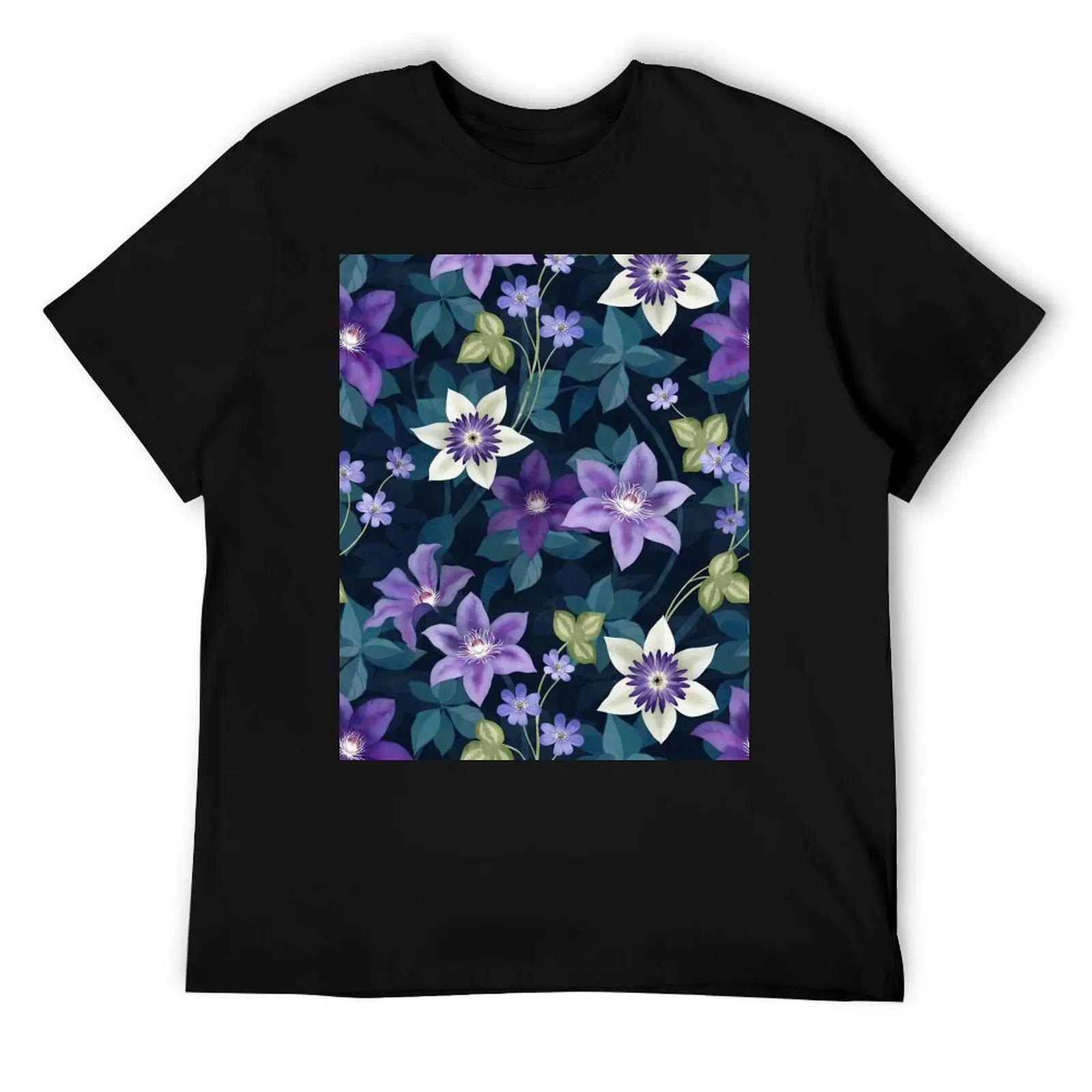 

Clematis vines and Liverleaf Anemone flower T-Shirt man t shirt cotton man t shirts for men casual funny t shirts cotton T-Shirt