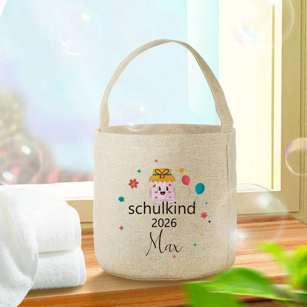 Fotografia 7: Bolsa Tote Personalizada Schulkind 2026, Cesta de Armazenamento Personalizável com Impressão de Arco-Íris, Presente para a Temporada de Volta às Aulas na Alemanha