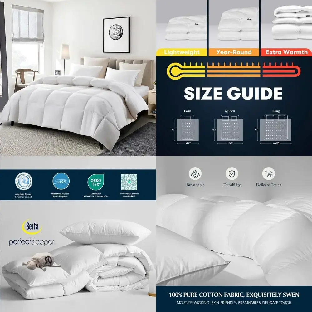 

King Size Goose Feather Down Fiber Cotton Comforter - 100% Cotton Duvet Cover - Luxury Hypoallergenic Hotel-Quality Bedding
