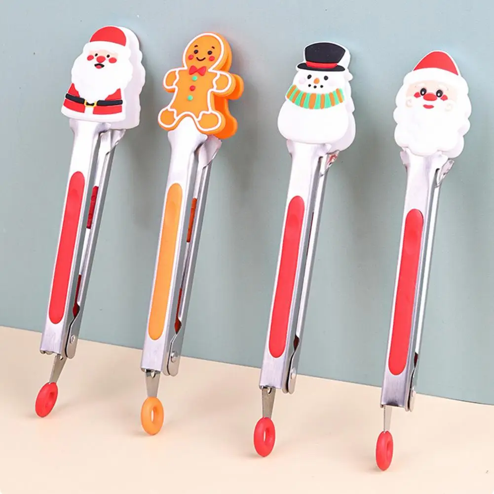 Christmas Party Tongs Christmas Bbq Tongs Stainless Steel Bbq Tongs with Silicone Tips Food Clip Grilling for Salad Serving